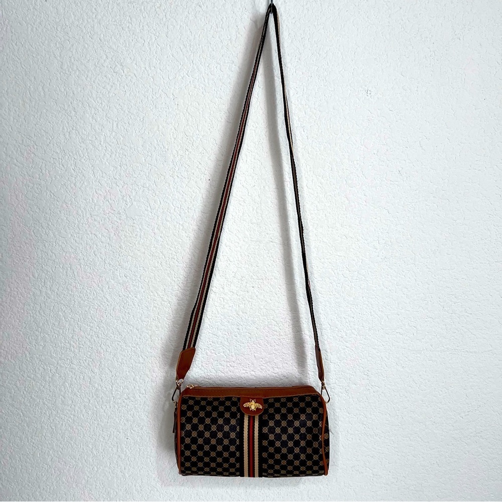Bumble Bee Brown & Tan Vegan Leather Crossbody with Canvas Strap New - Picture 12 of 15